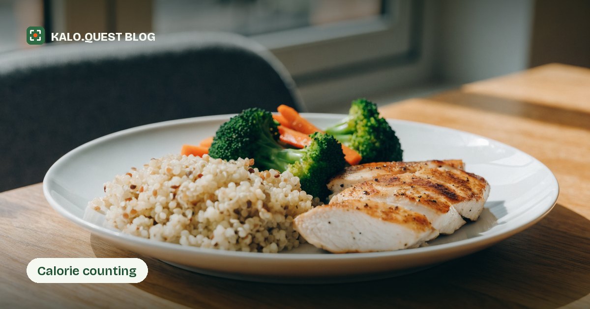 A balanced, portioned healthy plate. Kalo.Quest blog.