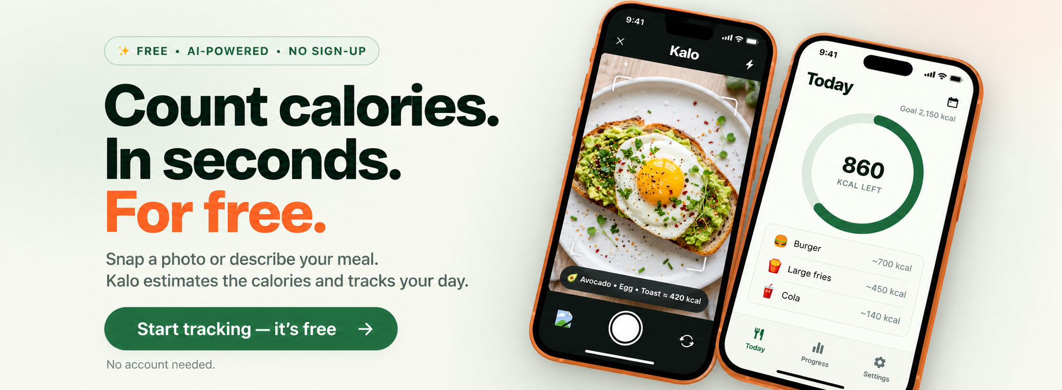 Kalo.Quest: count calories from a meal photo for free, with no sign-up.